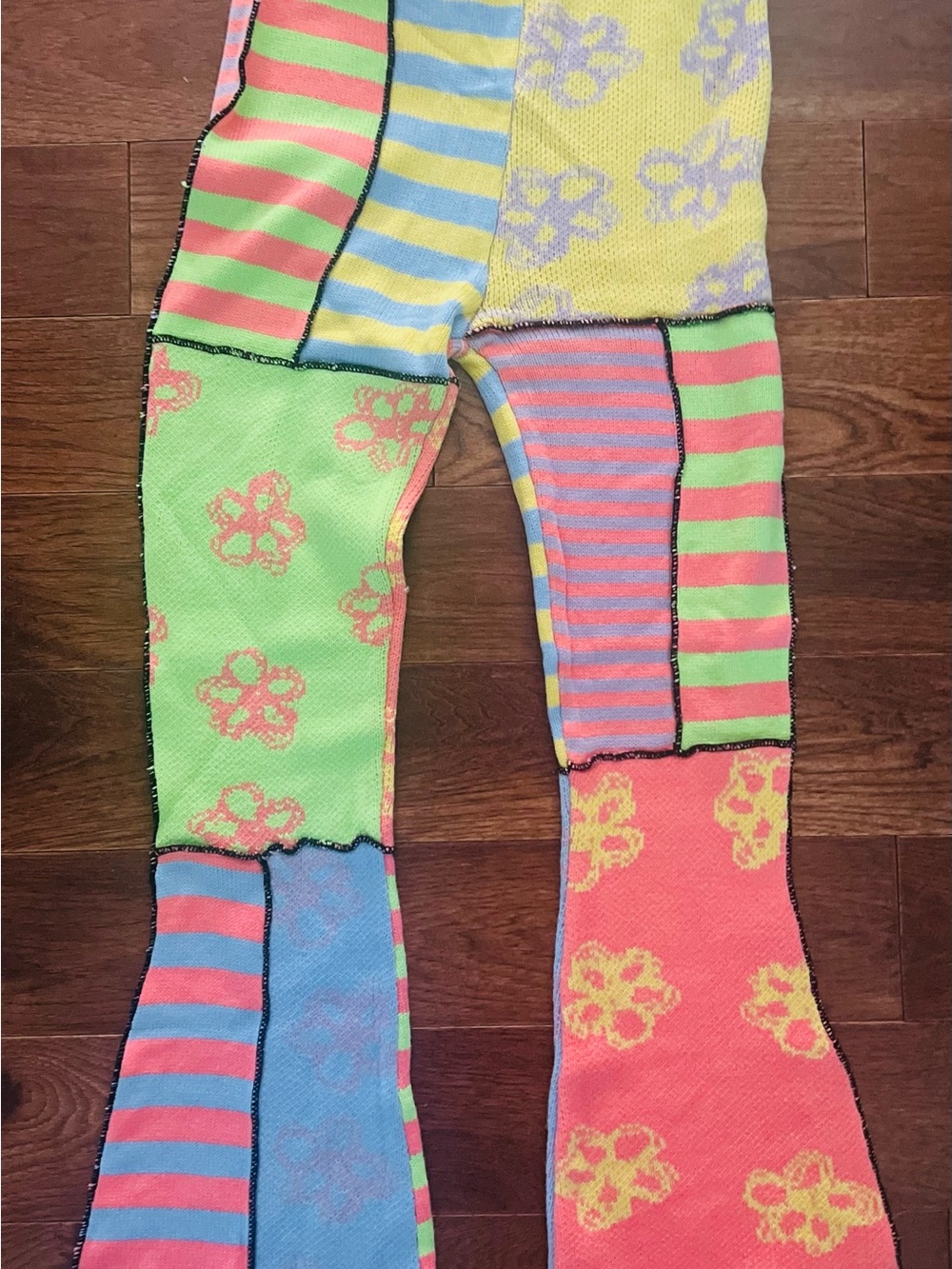 The Ragged Priest Patchwork Knit Pants Women’s Large Y2K Festival Bell Bottoms